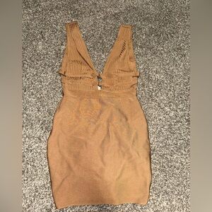 Superdown Revolve Sasha deep V bandage dress in tan/nude (Sold out online)